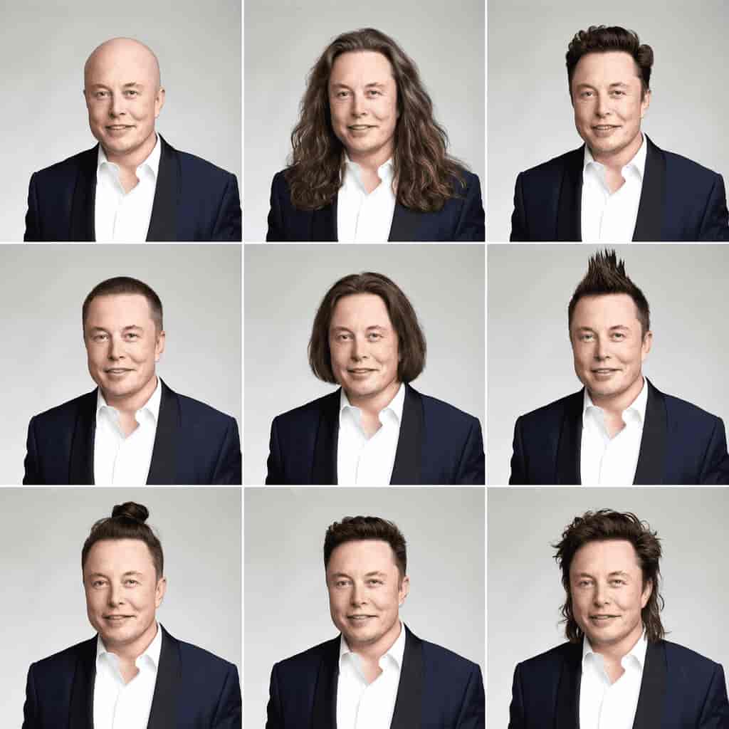Nine-grid hairstyle variations generated with Nano Banana Ultra AI image to image