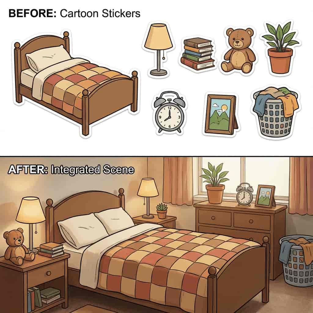 Objects or characters naturally integrated into an image generated with Nano Banana Ultra AI image to image